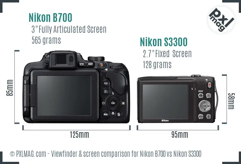 Nikon B700 vs Nikon S3300 Screen and Viewfinder comparison