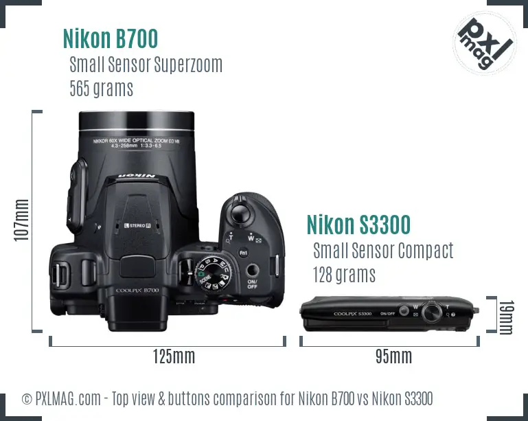 Nikon B700 vs Nikon S3300 top view buttons comparison