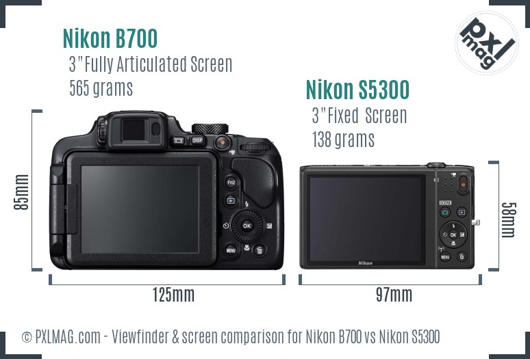 Nikon B700 vs Nikon S5300 Screen and Viewfinder comparison