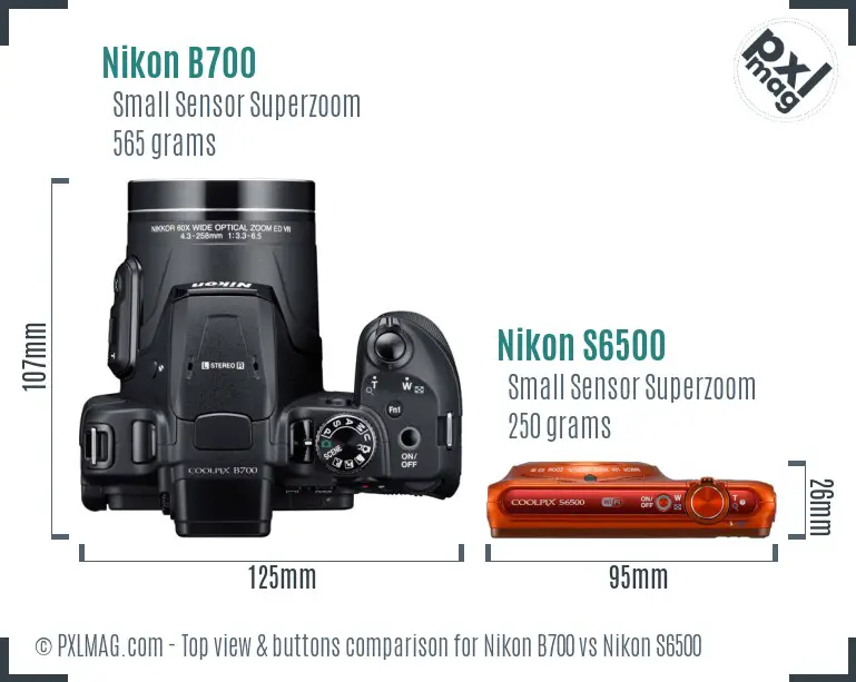 Nikon B700 vs Nikon S6500 top view buttons comparison Nikon B700 vs Nikon S6500 top view buttons comparison