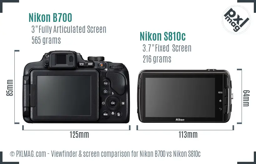 Nikon B700 vs Nikon S810c Screen and Viewfinder comparison