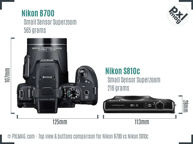 Nikon B700 vs Nikon S810c top view buttons comparison