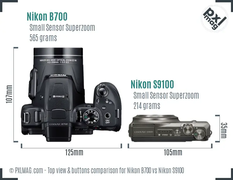 Nikon B700 vs Nikon S9100 top view buttons comparison