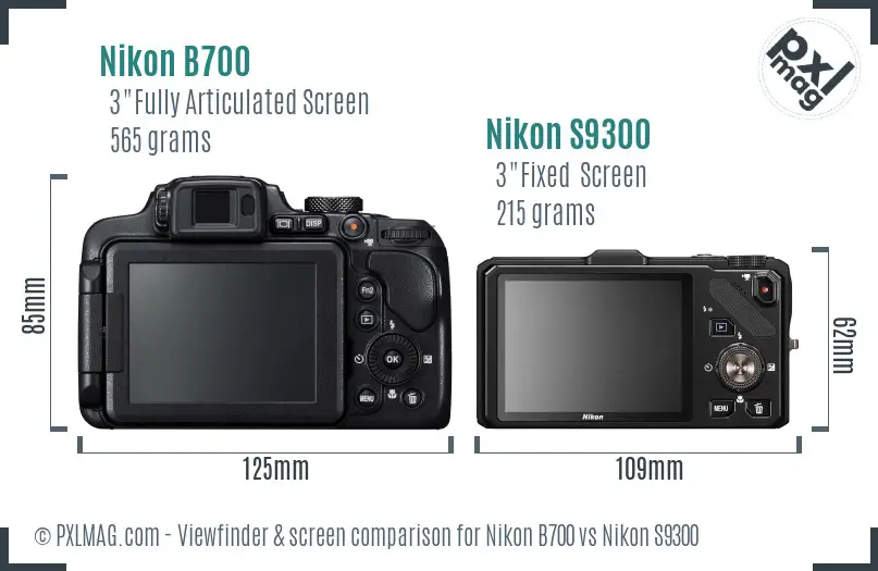 Nikon B700 vs Nikon S9300 Screen and Viewfinder comparison