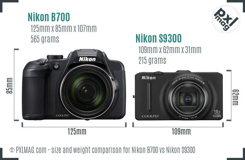 Nikon B700 vs Nikon S9300 size comparison
