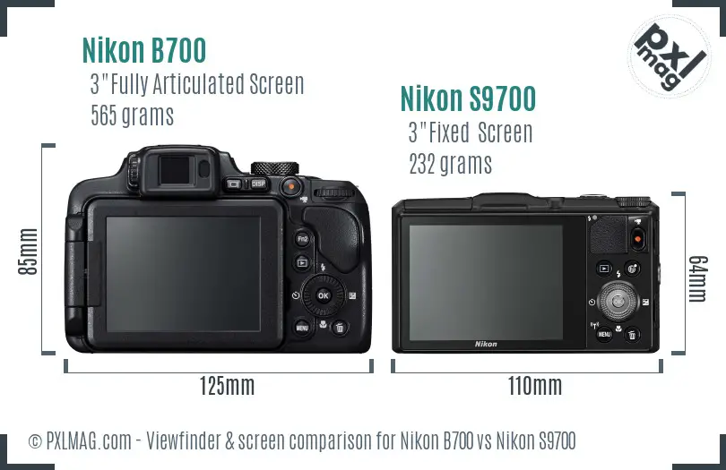 Nikon B700 vs Nikon S9700 Screen and Viewfinder comparison