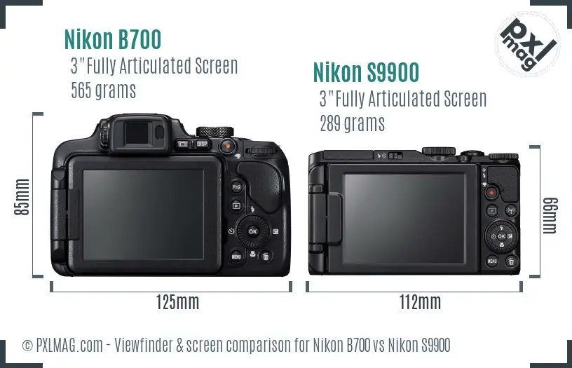 Nikon B700 vs Nikon S9900 Screen and Viewfinder comparison