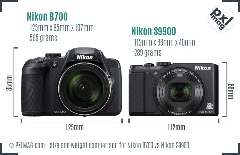 Nikon B700 vs Nikon S9900 size comparison