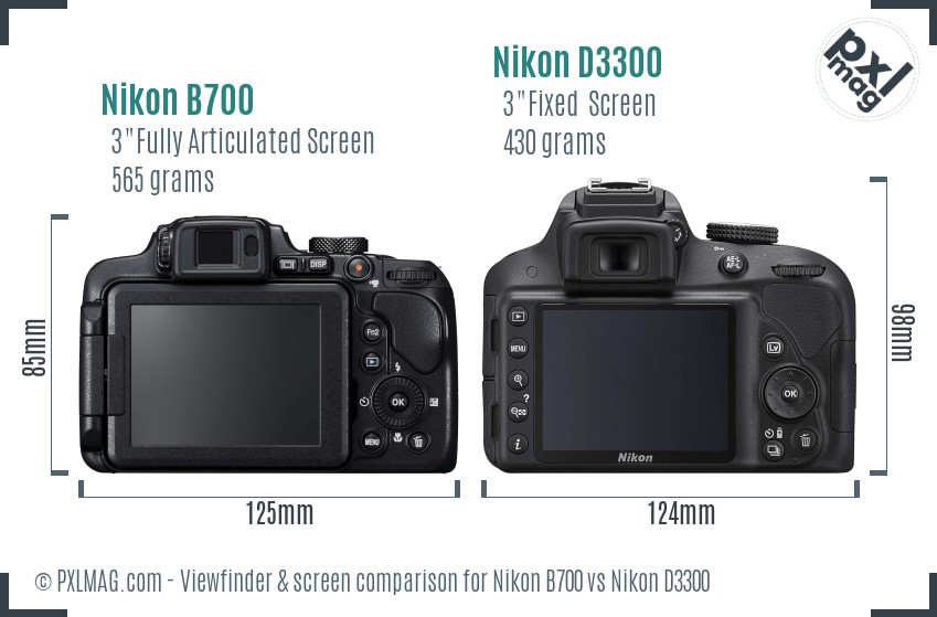 Nikon B700 vs Nikon D3300 Screen and Viewfinder comparison