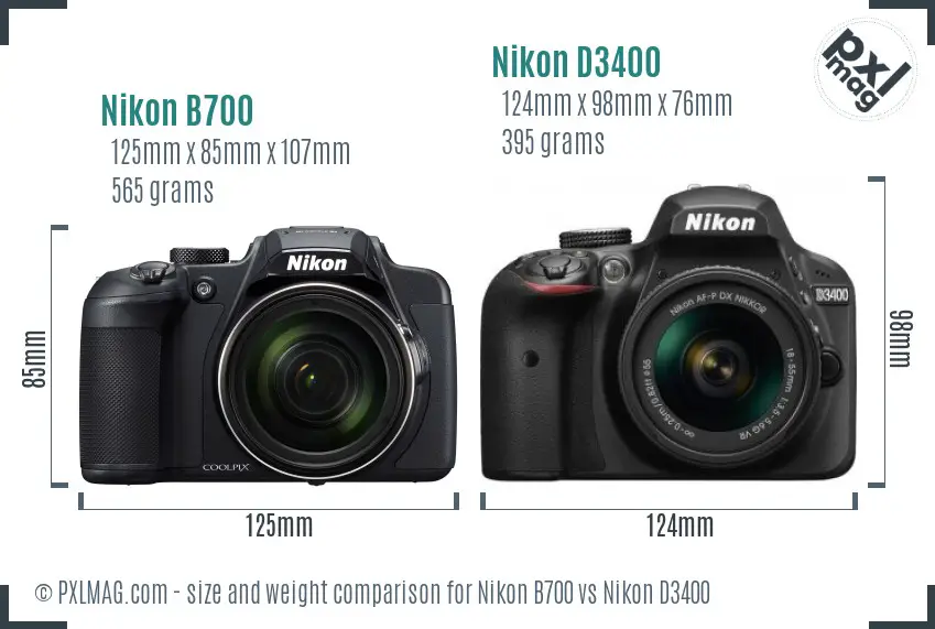 Nikon B700 vs Nikon D3400 size comparison Nikon B700 vs Nikon D3400 size comparison