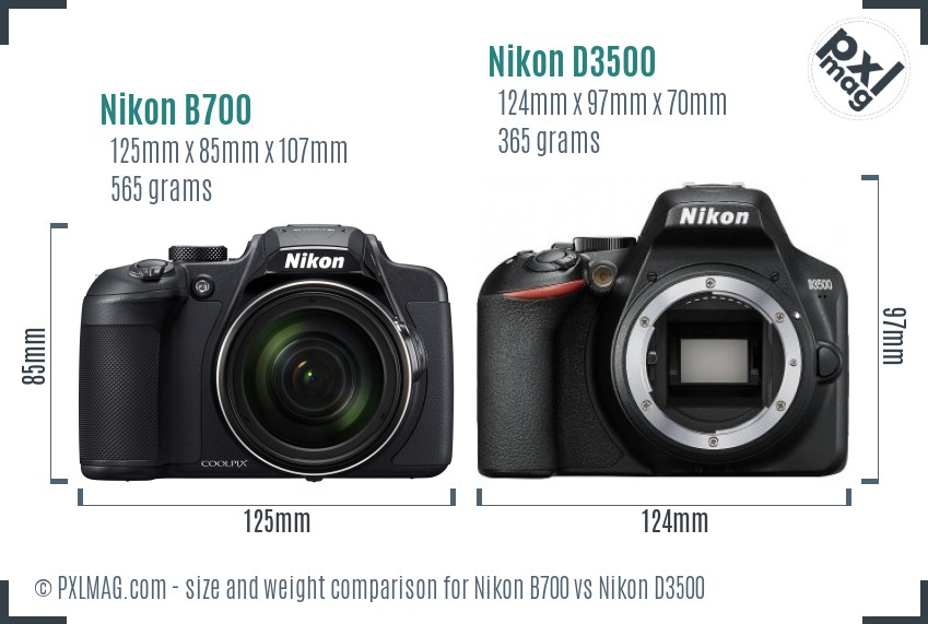 Nikon B700 vs Nikon D3500 size comparison