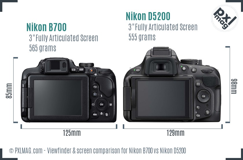 Nikon B700 vs Nikon D5200 Screen and Viewfinder comparison