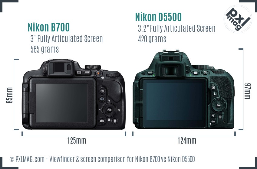 Nikon B700 vs Nikon D5500 Screen and Viewfinder comparison