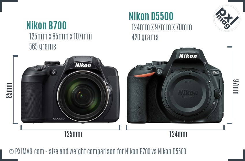 Nikon B700 vs Nikon D5500 size comparison