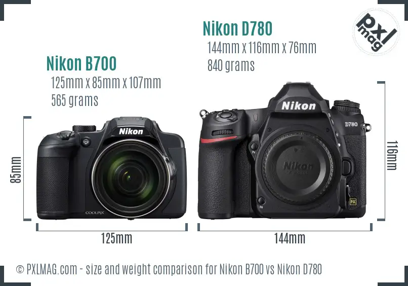 Nikon B700 vs Nikon D780 size comparison