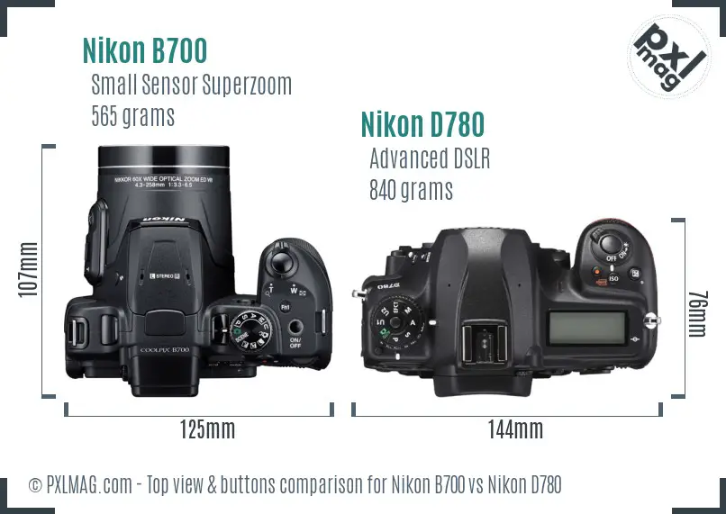Nikon B700 vs Nikon D780 top view buttons comparison