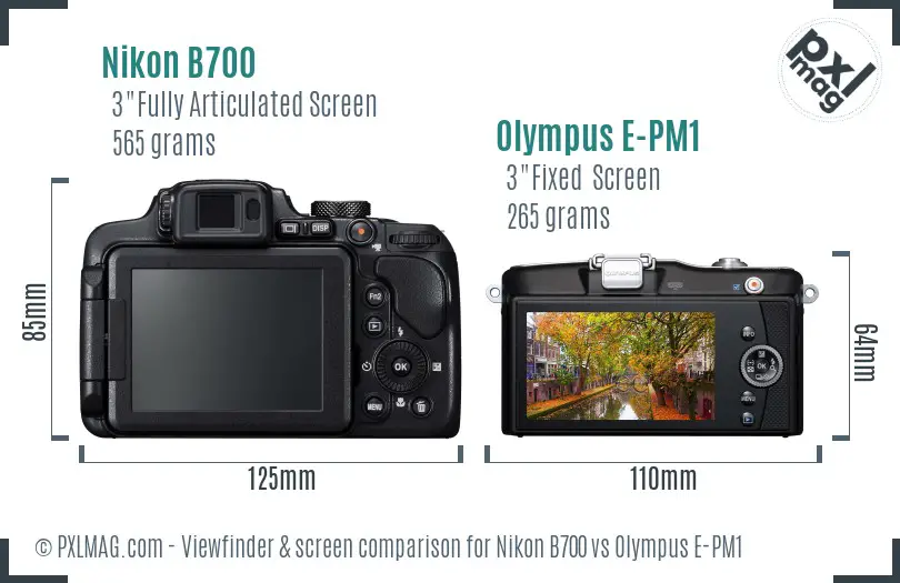 Nikon B700 vs Olympus E-PM1 Screen and Viewfinder comparison