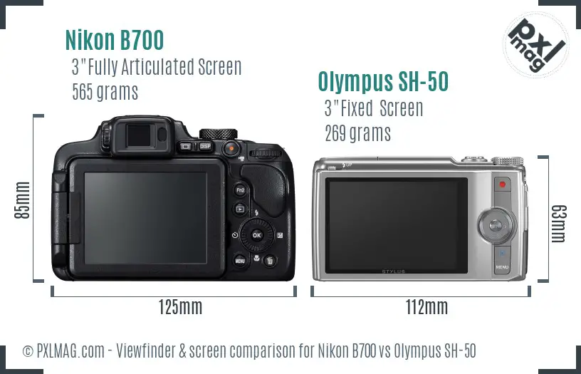 Nikon B700 vs Olympus SH-50 Screen and Viewfinder comparison