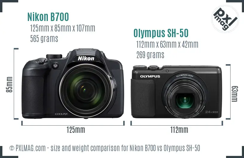 Nikon B700 vs Olympus SH-50 size comparison