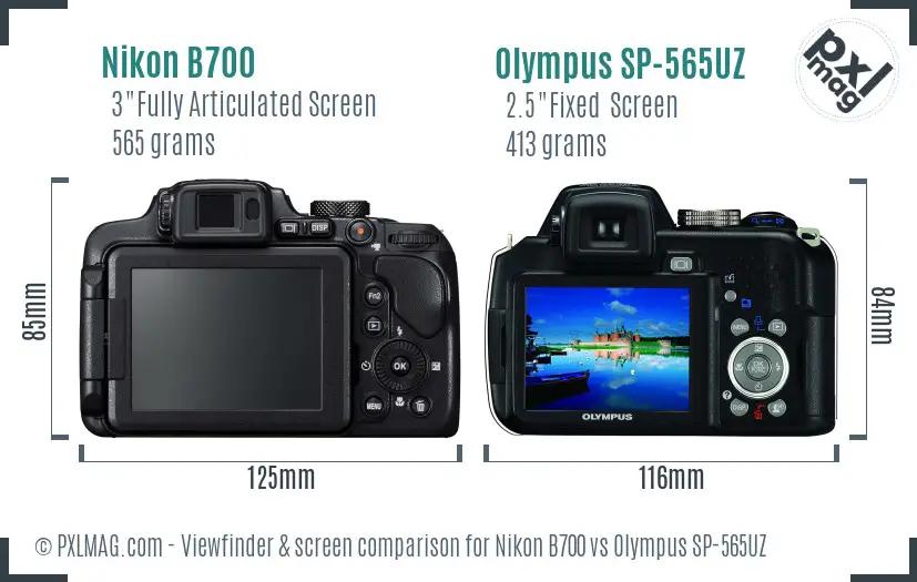 Nikon B700 vs Olympus SP-565UZ Screen and Viewfinder comparison