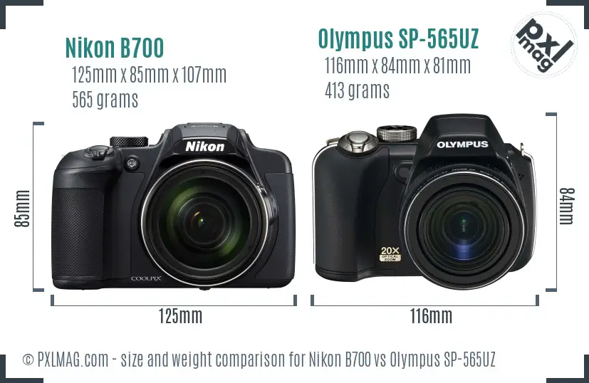 Nikon B700 vs Olympus SP-565UZ size comparison