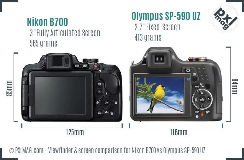 Nikon B700 vs Olympus SP-590 UZ Screen and Viewfinder comparison