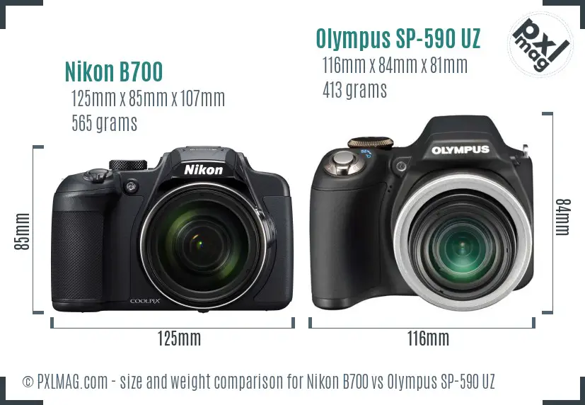 Nikon B700 vs Olympus SP-590 UZ size comparison