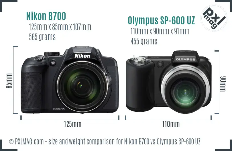 Nikon B700 vs Olympus SP-600 UZ size comparison