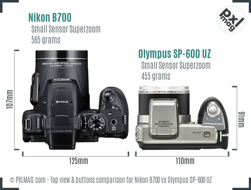 Nikon B700 vs Olympus SP-600 UZ top view buttons comparison