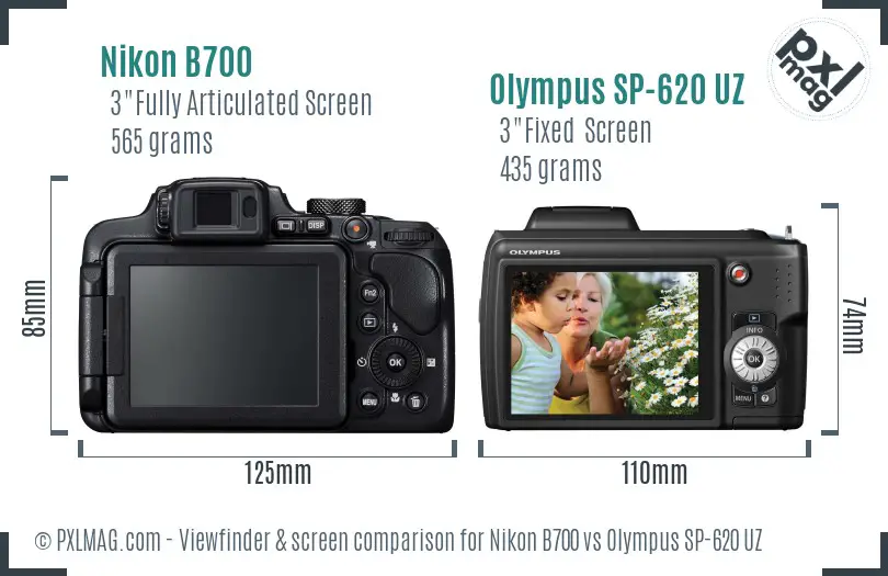 Nikon B700 vs Olympus SP-620 UZ Screen and Viewfinder comparison