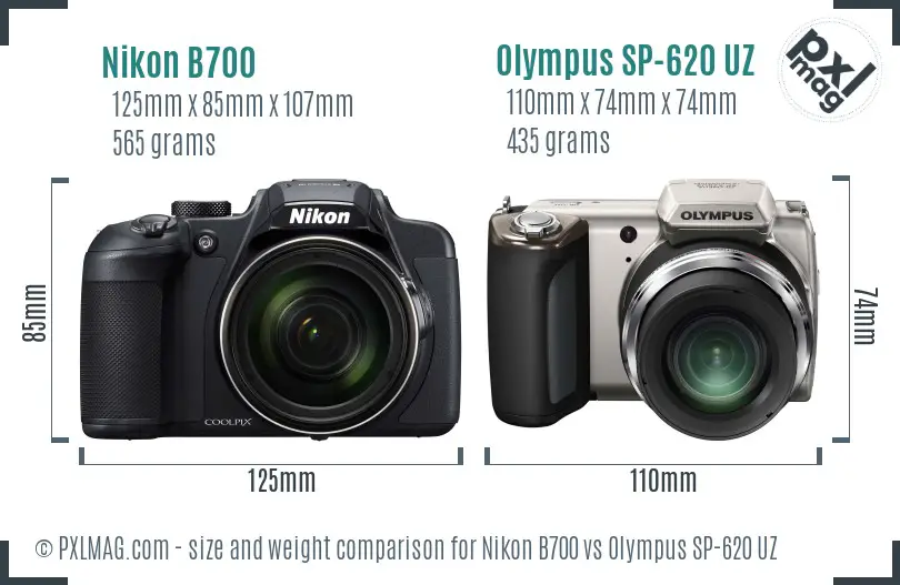 Nikon B700 vs Olympus SP-620 UZ size comparison Nikon B700 vs Olympus SP-620 UZ size comparison