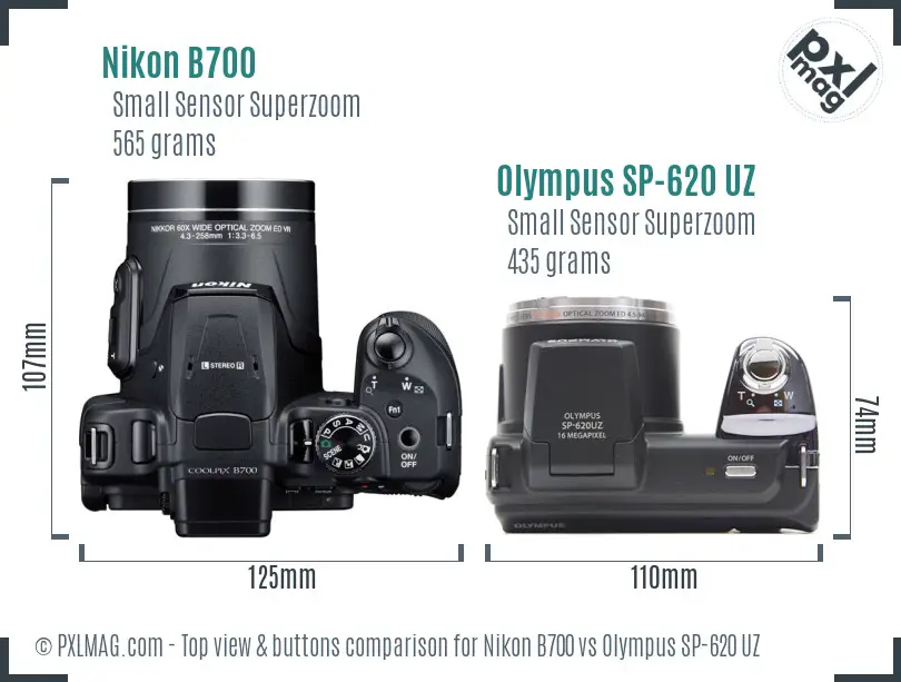 Nikon B700 vs Olympus SP-620 UZ top view buttons comparison