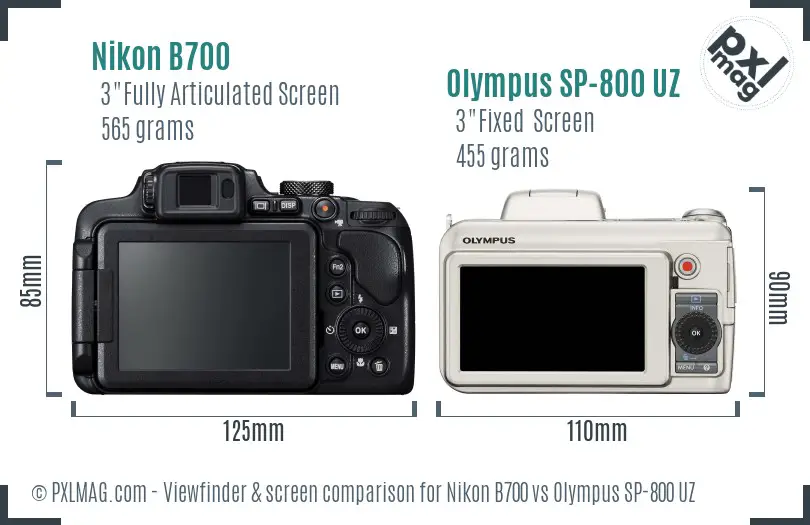Nikon B700 vs Olympus SP-800 UZ Screen and Viewfinder comparison