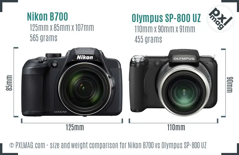 Nikon B700 vs Olympus SP-800 UZ size comparison
