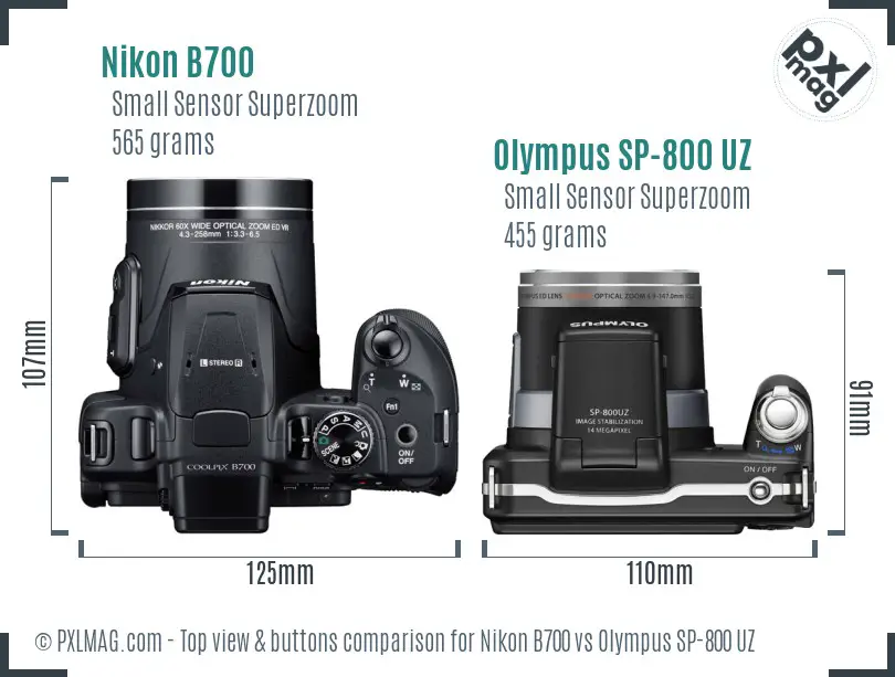 Nikon B700 vs Olympus SP-800 UZ top view buttons comparison