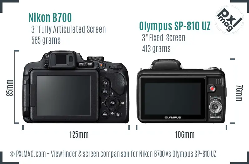 Nikon B700 vs Olympus SP-810 UZ Screen and Viewfinder comparison