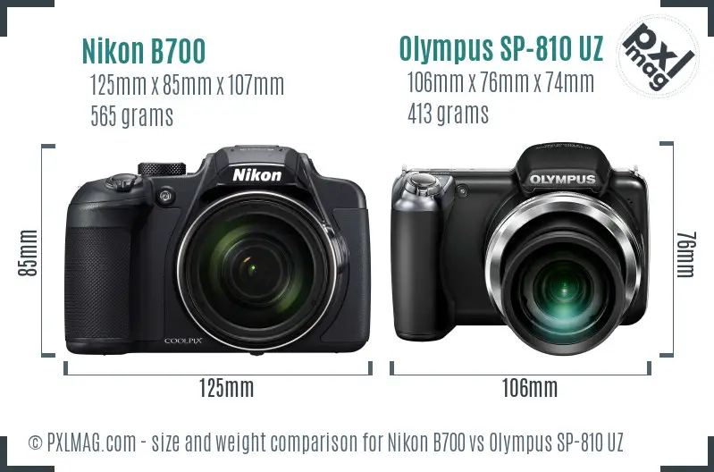 Nikon B700 vs Olympus SP-810 UZ size comparison