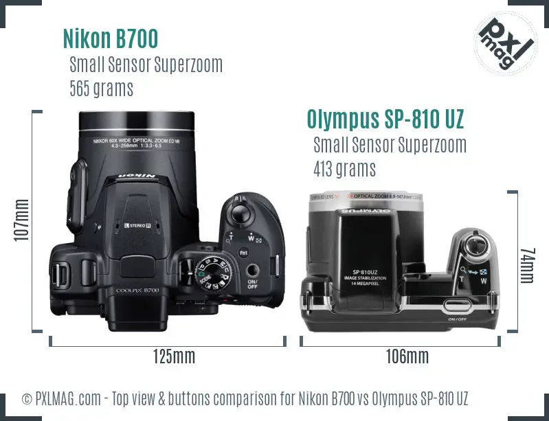 Nikon B700 vs Olympus SP-810 UZ top view buttons comparison