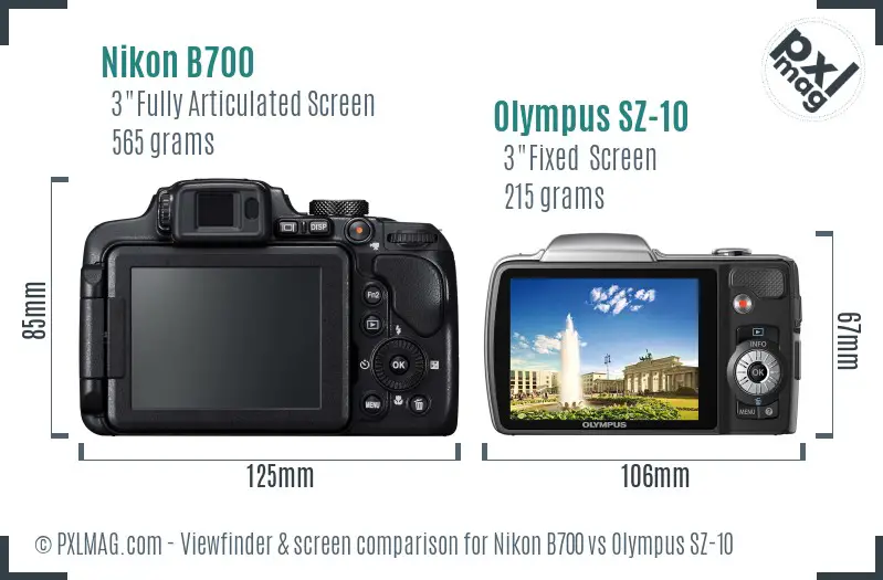 Nikon B700 vs Olympus SZ-10 Screen and Viewfinder comparison