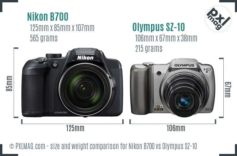 Nikon B700 vs Olympus SZ-10 size comparison