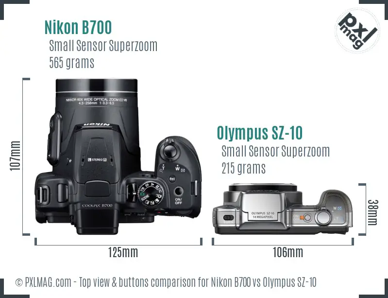 Nikon B700 vs Olympus SZ-10 top view buttons comparison