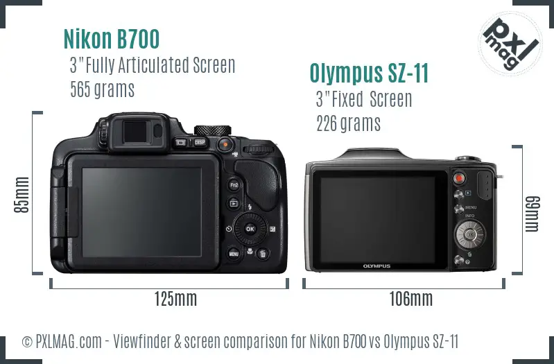 Nikon B700 vs Olympus SZ-11 Screen and Viewfinder comparison