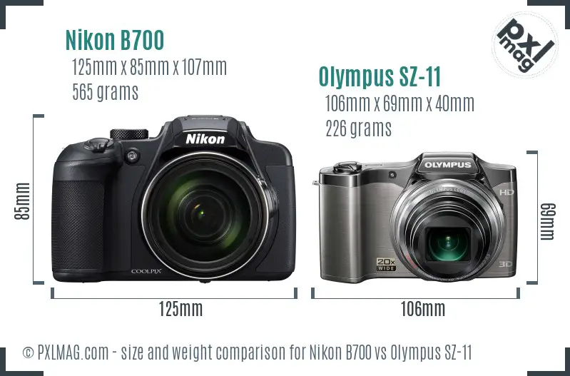 Nikon B700 vs Olympus SZ-11 size comparison