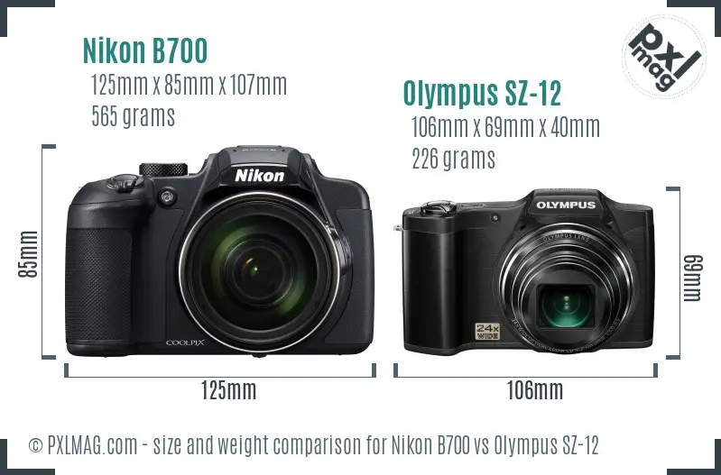 Nikon B700 vs Olympus SZ-12 size comparison