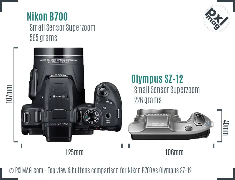 Nikon B700 vs Olympus SZ-12 top view buttons comparison