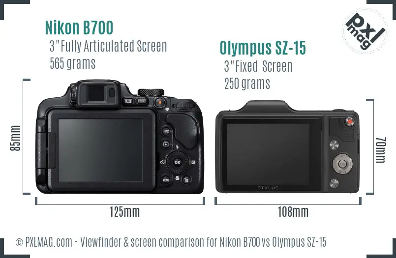 Nikon B700 vs Olympus SZ-15 Screen and Viewfinder comparison