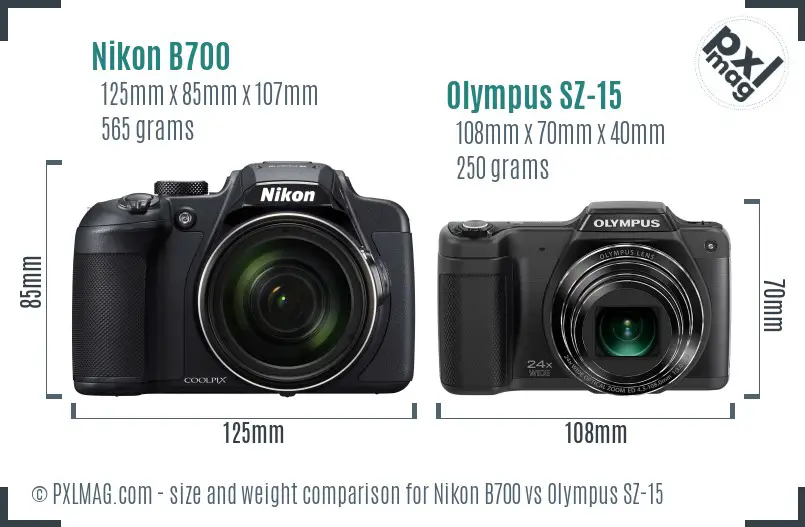 Nikon B700 vs Olympus SZ-15 size comparison