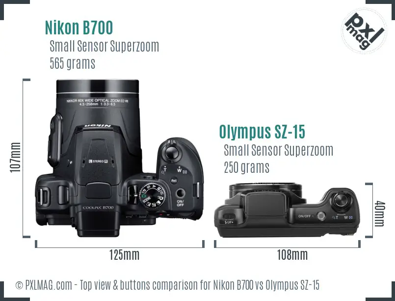 Nikon B700 vs Olympus SZ-15 top view buttons comparison