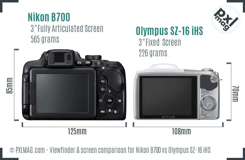 Nikon B700 vs Olympus SZ-16 iHS Screen and Viewfinder comparison