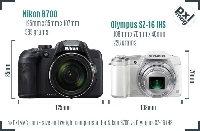 Nikon B700 vs Olympus SZ-16 iHS size comparison